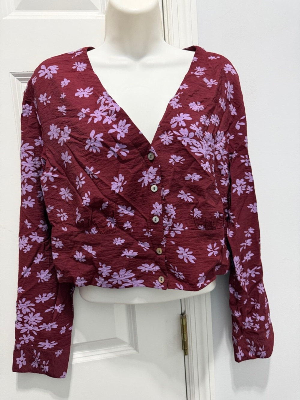 Madewell Maroon and Lavender Floral crop top size medium